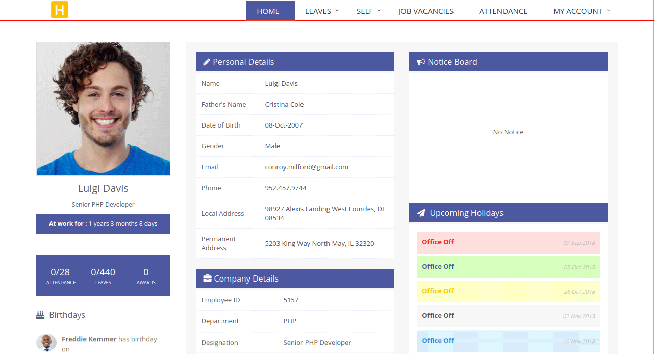 Comprehensive Employee Dashboard